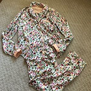 Anthropologie E Faux Silk Pajamas Sz XS Floral Pattern VGUC
